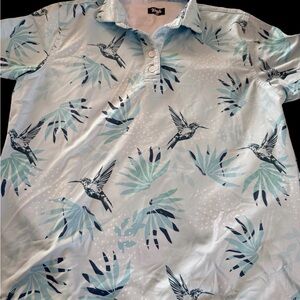Boys Waggle Light Blue Hummingbird Print Polo Shirt